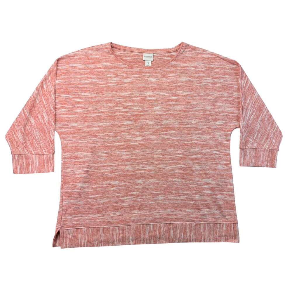 Weekends by Chico's Top Women's 3 Extra Large Pink White Round Neck Long Sleeve